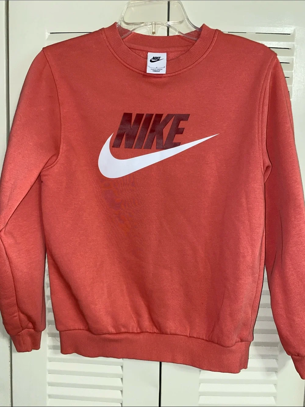 Nike • Coral • Crewneck • Sweatshirt • White Swoosh • Size Large (Youth)